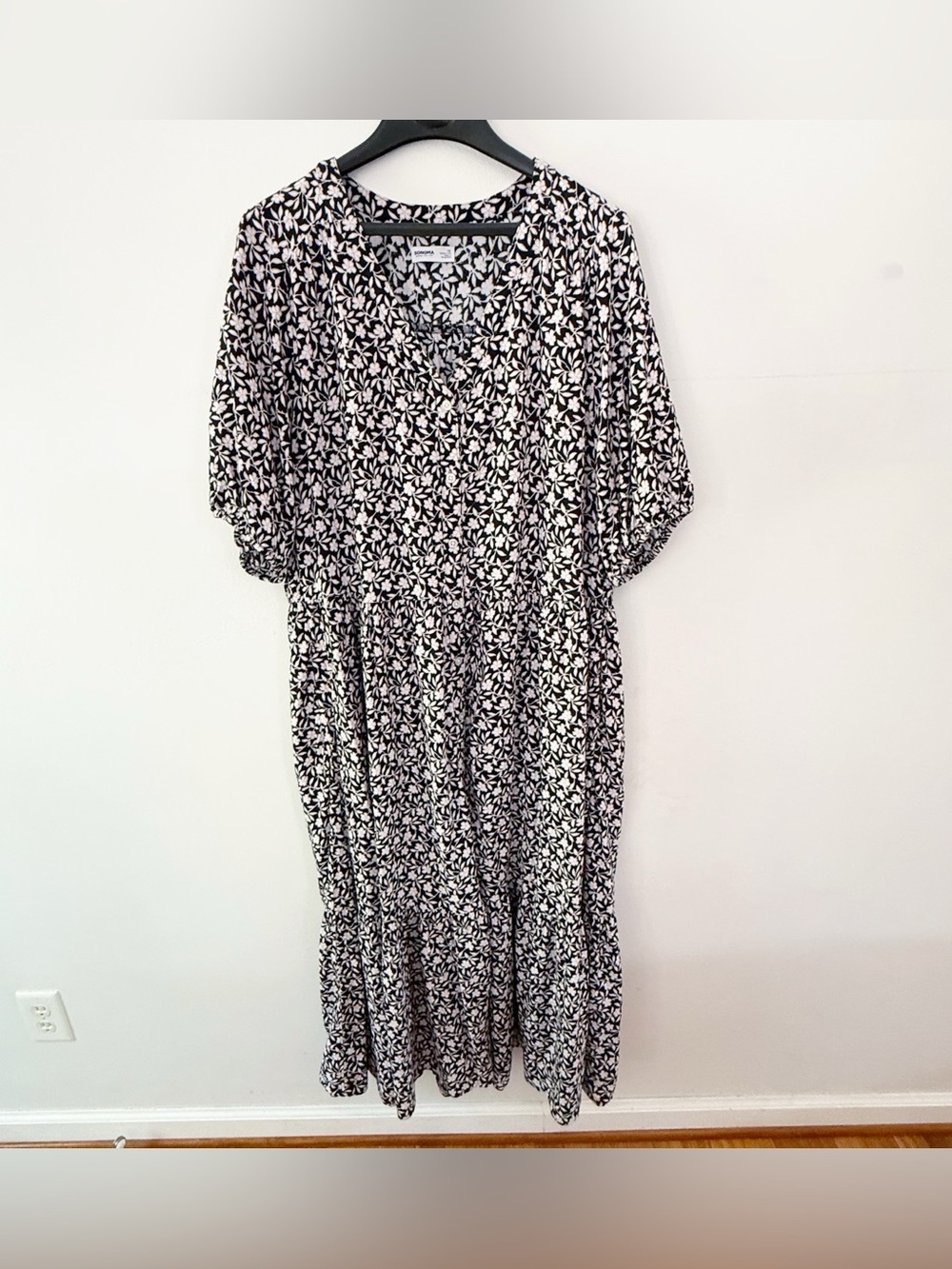 Sonoma Women Linen Blend Ditsy Floral Tiered Maxi Dress 1X Dark Cottage‎ Prairie